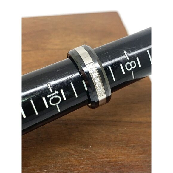 Wedding Band Stainless Steel Ceramic Cubic Zirconia 8mm Unisex Ring Size 9 - Picture 9 of 15